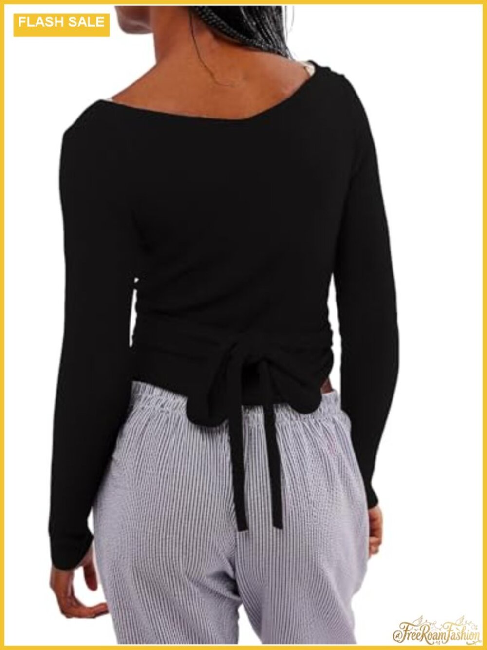 Women's Tie Front Crop Sweater V-Neck Long Sleeve Acrylic Wool Blend
